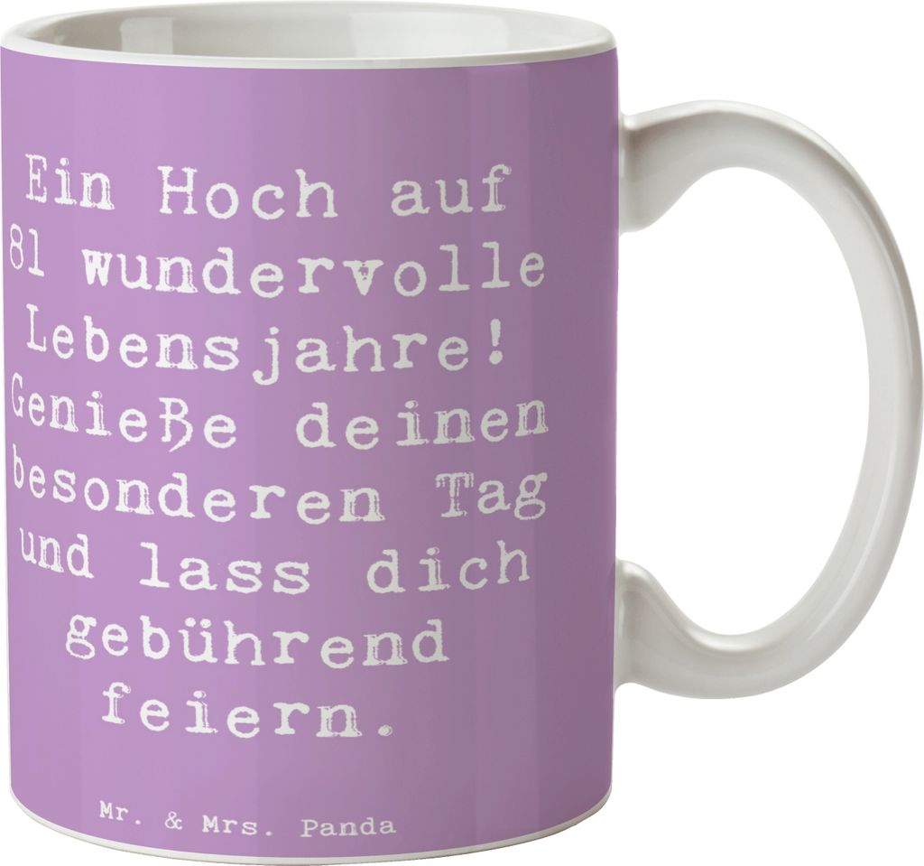 Mr. & Mrs. Panda Becher Spruch 81. Geburtstag - Lavendeltraum - Geschenk, Pott, Kaffeetasse, haferl, Geschenke, wundervolle Lebensjahre, besondere ...