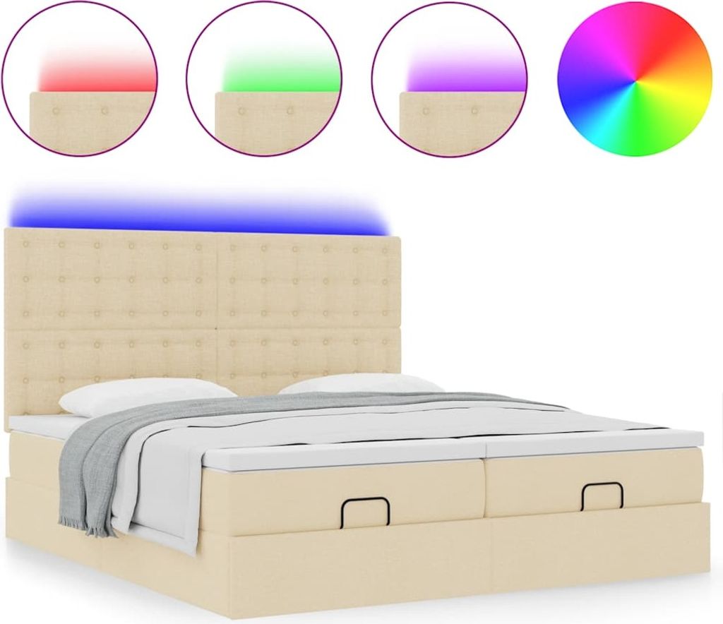 Ottoman-Bett mit Matratzen & LEDs Creme 160x200 cm Stoff