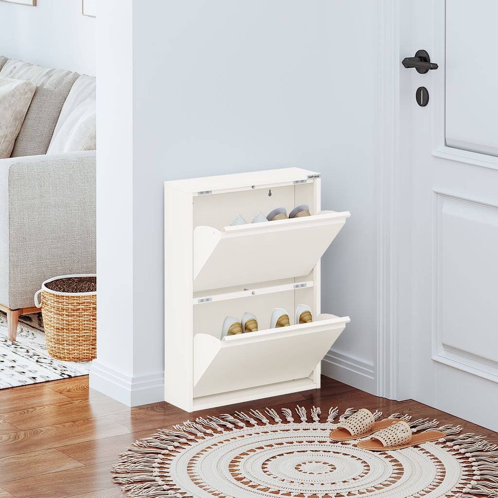 VEEHAUS Schuhregal Schmal Metall Schuhschrank Hoch Schuhkipper mit Magnetische Abdeckung Metall Montiert Schuhschrank Schmal und Wandmontage (Creme...