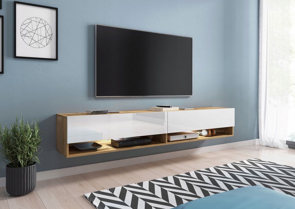Meuble TV CALIBURI 180 – chêne wotan / blanc brillant Image du produit 