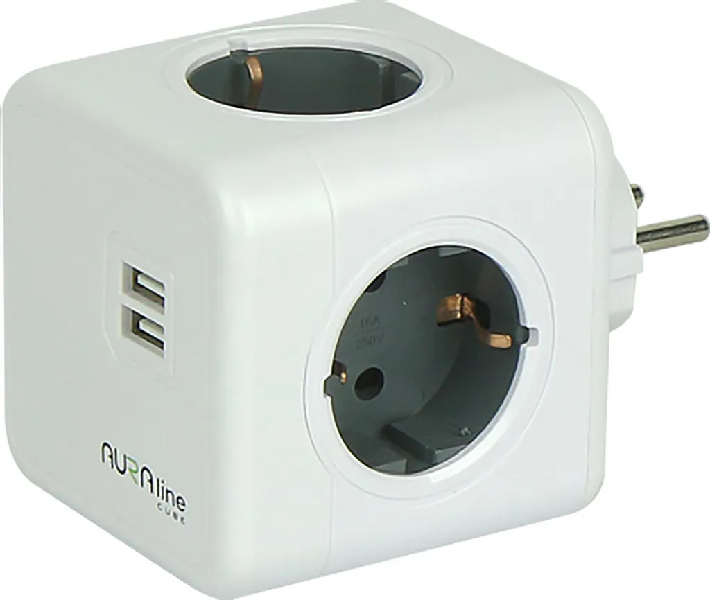 Adaptateur Aura_Line Multiprise 4 Sorties et 2 Ports USB pour le Bureau