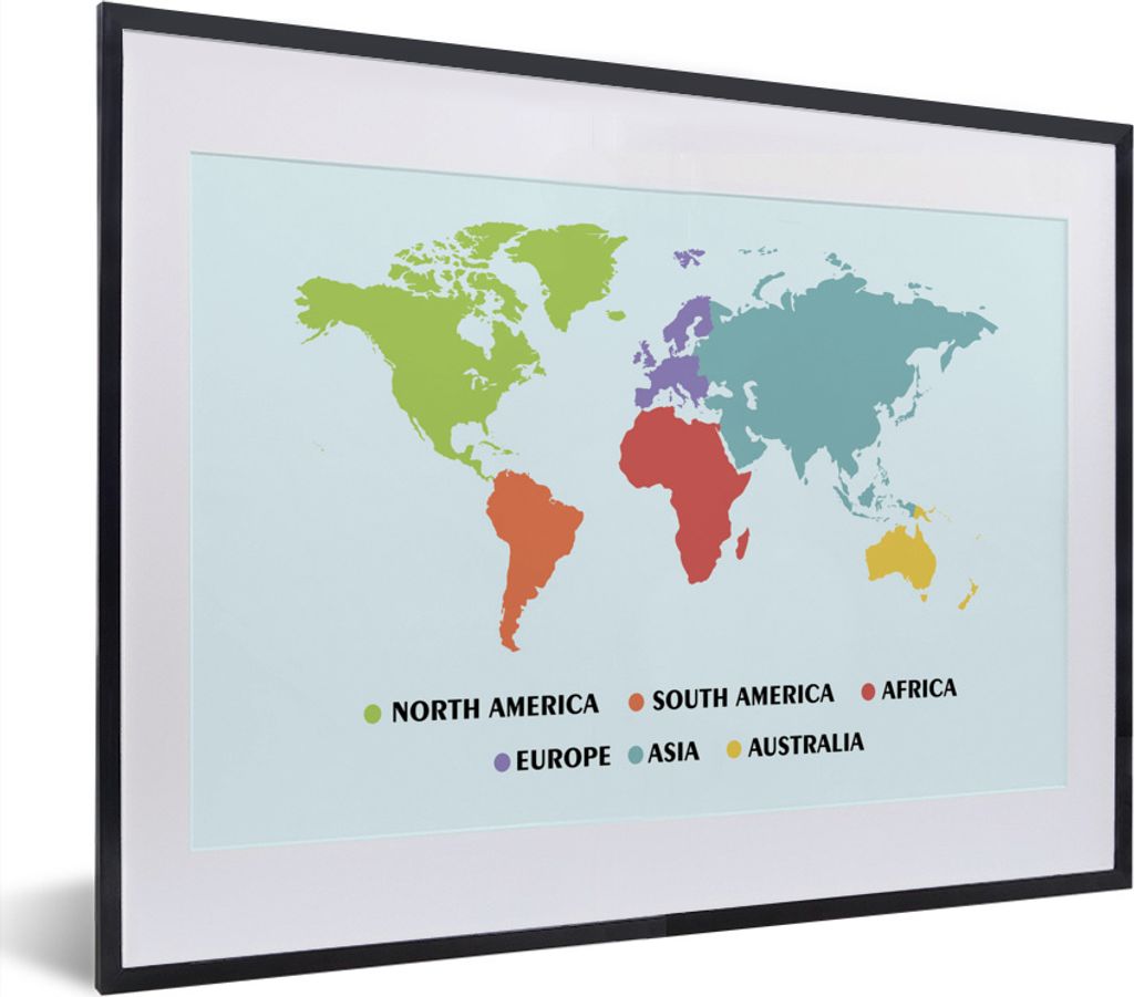 MuchoWow MuchoWow Gerahmtes Poster Weltkarte Kinder - Trendy - Farben 40x30 cm - Poster mit zchwarzem Bilderrahmen - Bilderrahmen - Poster im R...