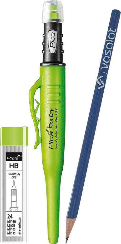 Pica Marker Set - Pica Fine Dry 0.9 Druckbleistift mit 24 Ersatzminen graphit Härte HB