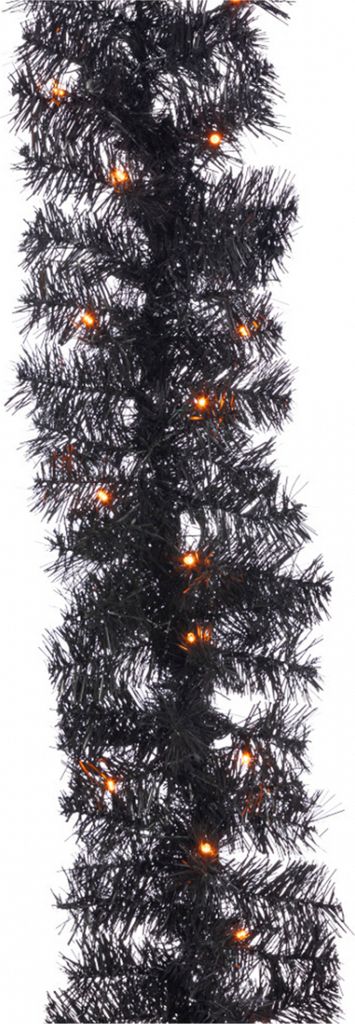 Schwarze Halloween Girlande mit Orangen LED Lichtern 183cm