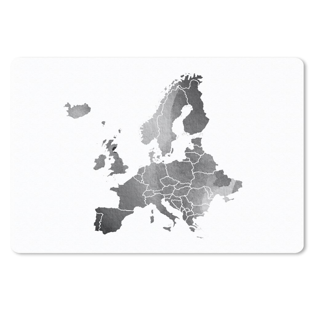MuchoWow Schreibtischunterlage Europa-Karte in Aquarell - schwarz und weiß 60x40 cm - XXL Mauspad - Großes Mauspad