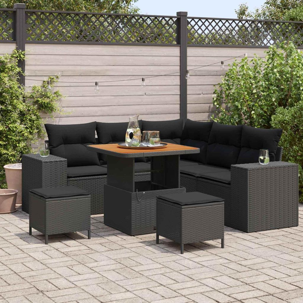 Maison Exclusive - Gartensofa-set mit Kissen 8 pcs Schwarz Poly-Rattan