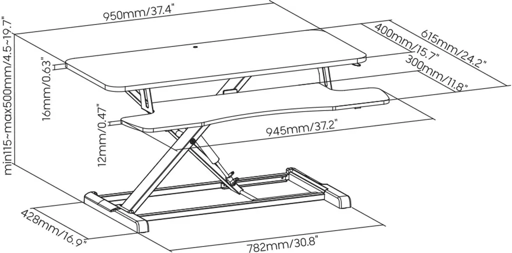 Station de Travail Réglable 95cm Toboli avec Support Clavier Ergonomique