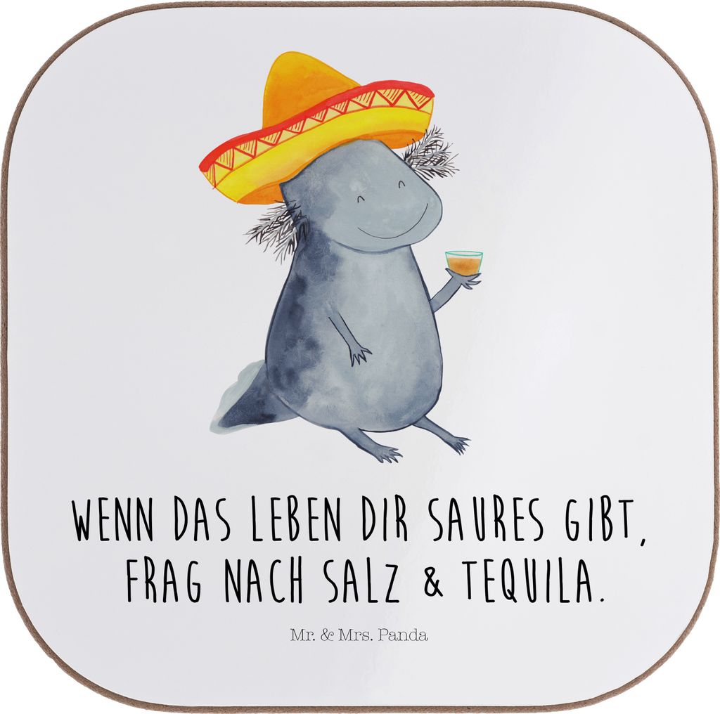 Mr. & Mrs. Panda Tischuntersetzer Axolotl Tequila - Weiß - Geschenk, Tassenuntersetzer, Untersetzer Glas, Motivationsspruch, Mexiko, trinken, Urla...