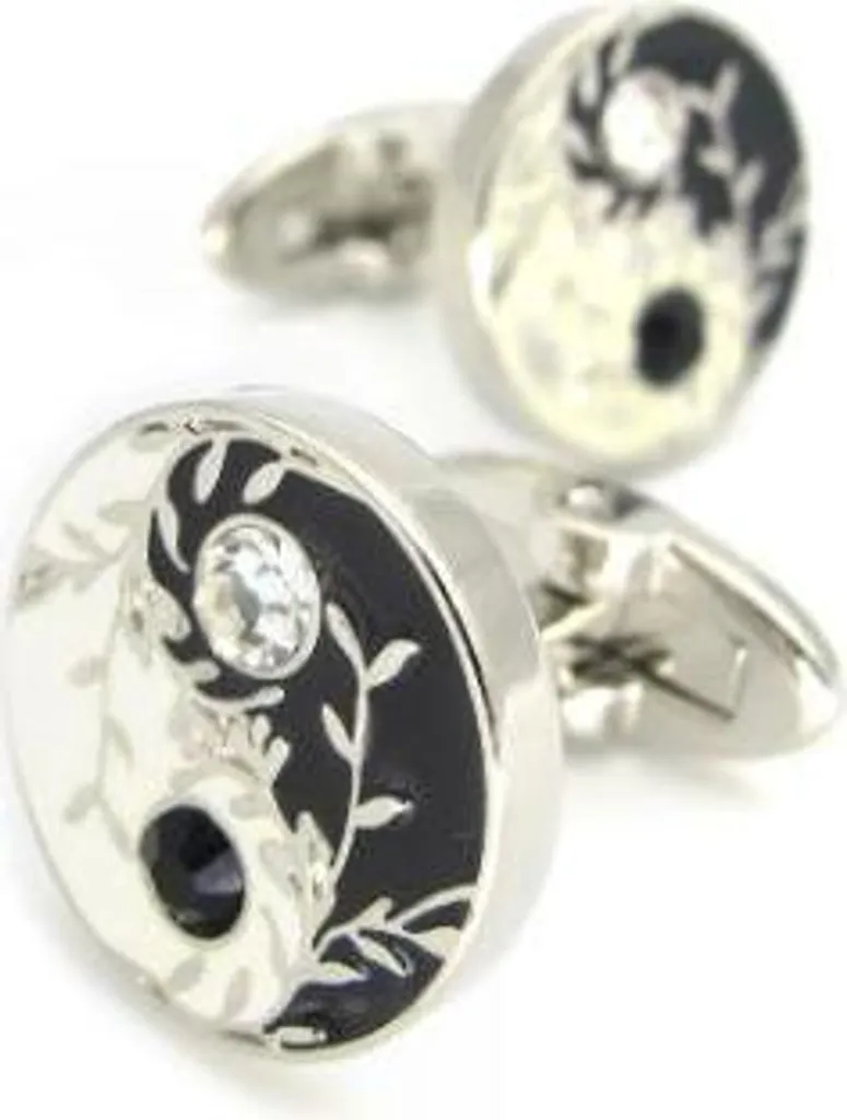 Boutons de manchette Yin Yang avec strass noirs et blancs élégants