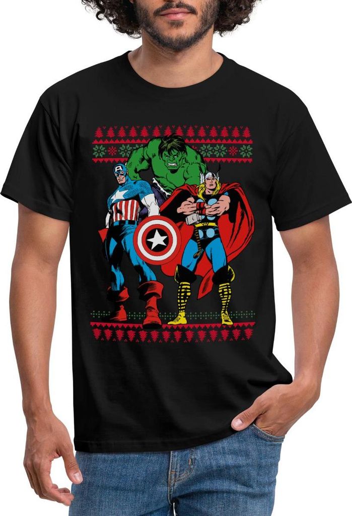 Spreadshirt Avengers Superhelden Weihnachtsmotiv Männer T-Shirt, L, Schwarz