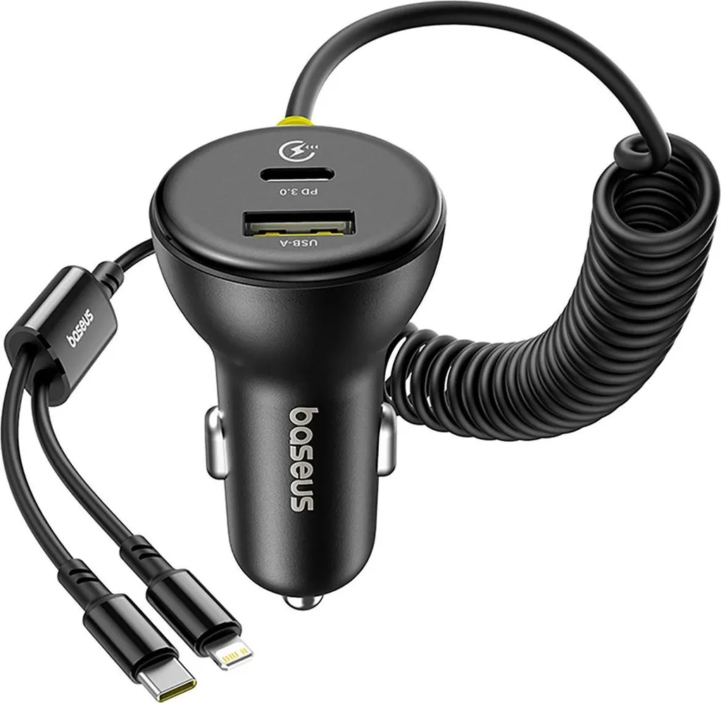 Baseus Caricatore Auto 60W con Cavo Retrattile Lightning e USB-C Nero - 4