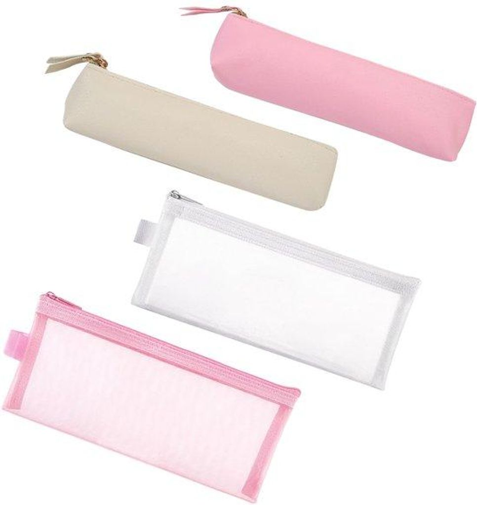 Leder-Etui mit 2 Fächern, rosa/weiß, Bürobox für Schüler
