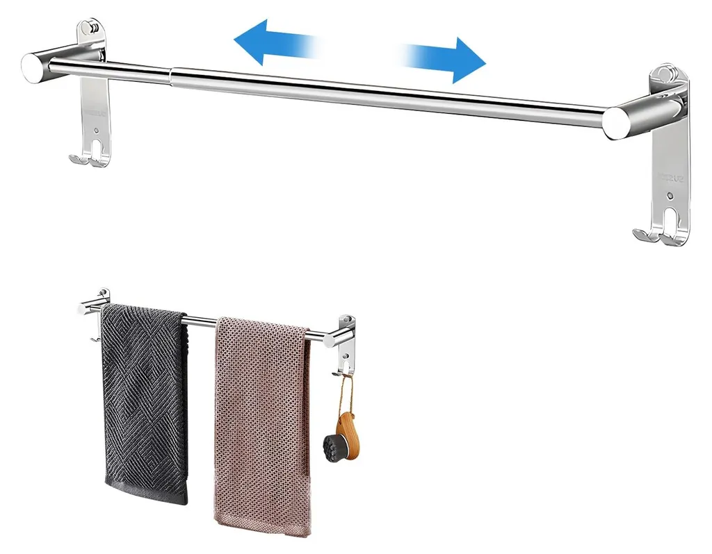 Barre de salle de bain télescopique murale en inox argent pour serviette