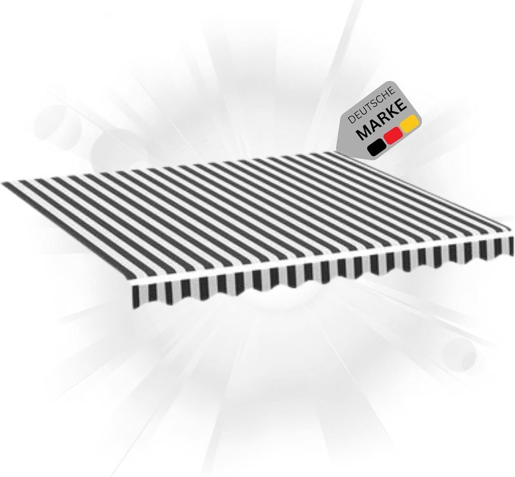 DELUKE Markisenbespannung Markisenstoff Wasserabweisend Reißfest | Anthrazit-Weiß, für 500x300cm Rahmen | Markise mit Volant Markisen Ersatzst...