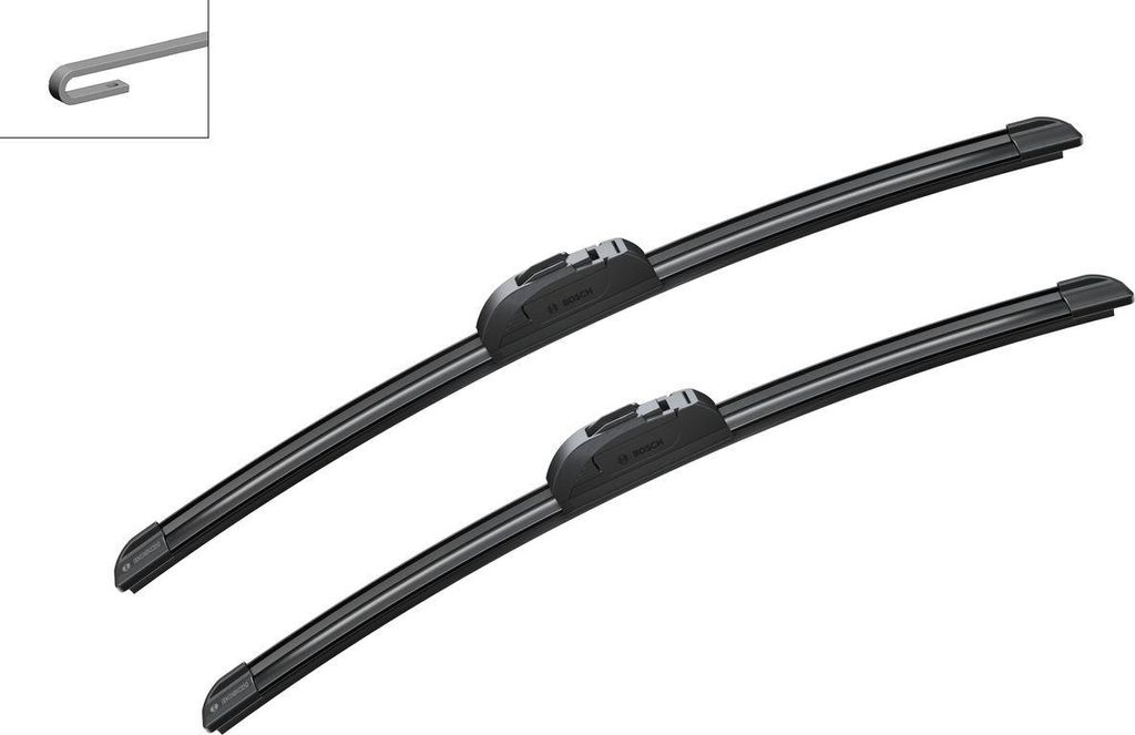 Two windshield wipers are shown against a white background.