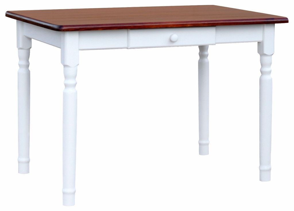 Tavolo bianco II con cassetto in legno di pino massiccio Immagine del prodotto 