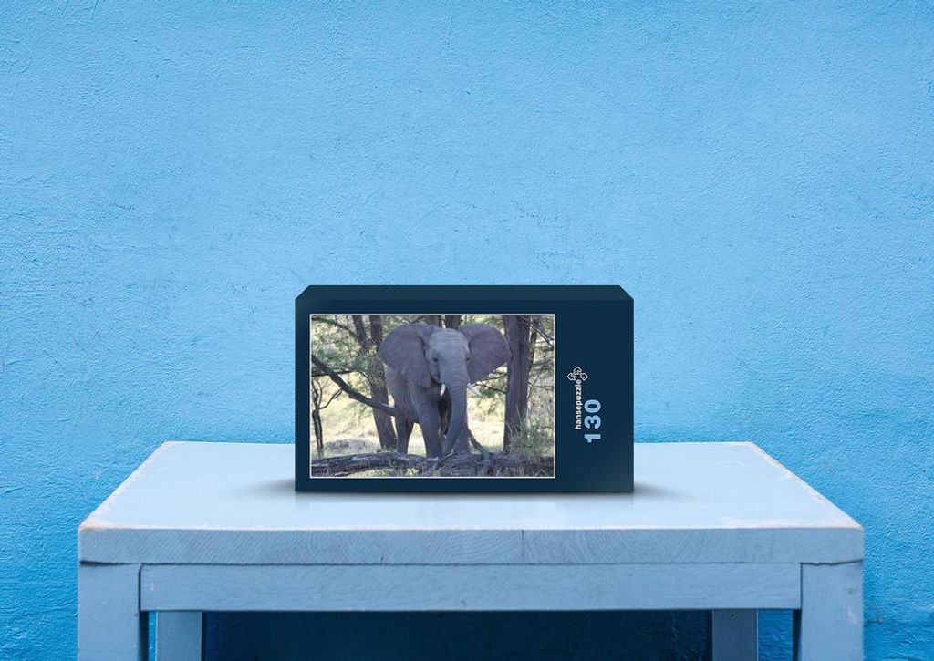 hansepuzzle 83837 - Elefant Puzzle, 130 Teile, Natur, 28,7 x 20,0cm mit hochwertiger Aufbewahrung, Kartonbox und wiederverschließbarem Beutel