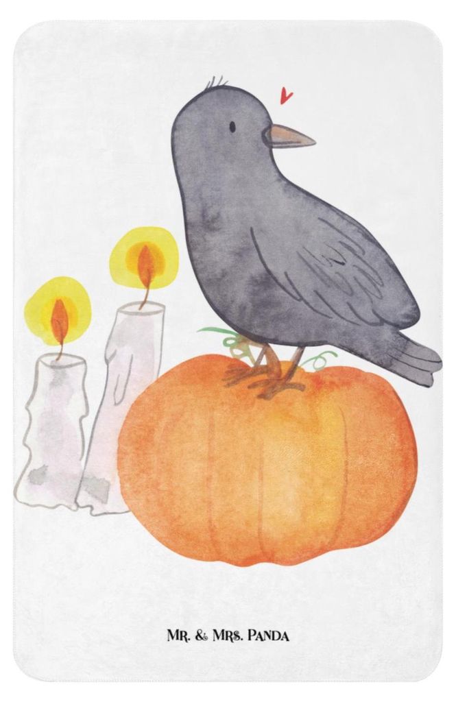 Mr. & Mrs. Panda Kuscheldecke Krähe Halloween 100 x 150 cm - Weiß - Geschenk, Plaid, Couchdecke, Tagesdecke, Heimdecke, Dekoration, Decke