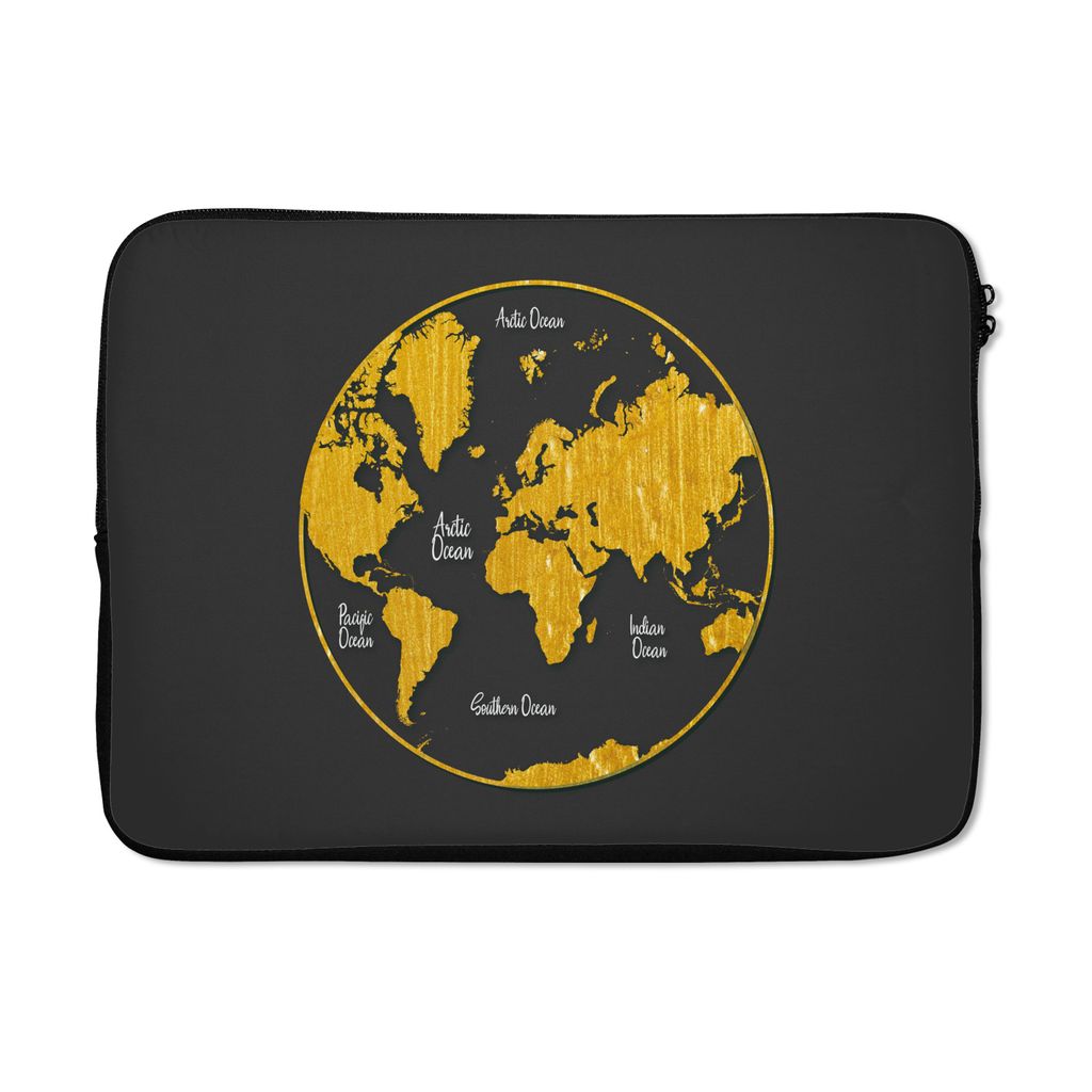 MuchoWow Laptop Hülle 13 Zoll Weltkarte - Kreis - Gold Laptoptasche - Laptophülle - Sleeve - Rundumschutz