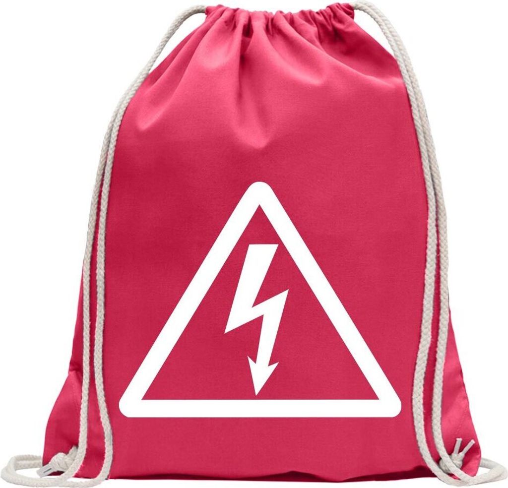 Kiwistar - Turnbeutel - pink - Achtung Hochspannung - Fun Rucksack Sport Beutel Gymsack Baumwolle mit Ziehgurt