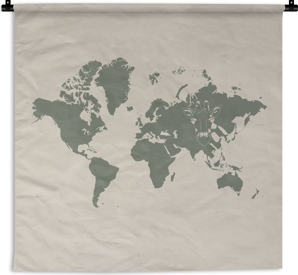 MuchoWow Wandteppich Wandbehang Weltkarte - Giraffe - Grau 150x150 cm Tapisserie Dekoration Wandtuch - Wohnaccessoires - Modernes