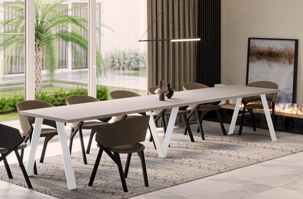 ENDO-Möbel Ausziehbarer Esstisch XXL Lungo White 130-405cm (Kaschmir Beige)