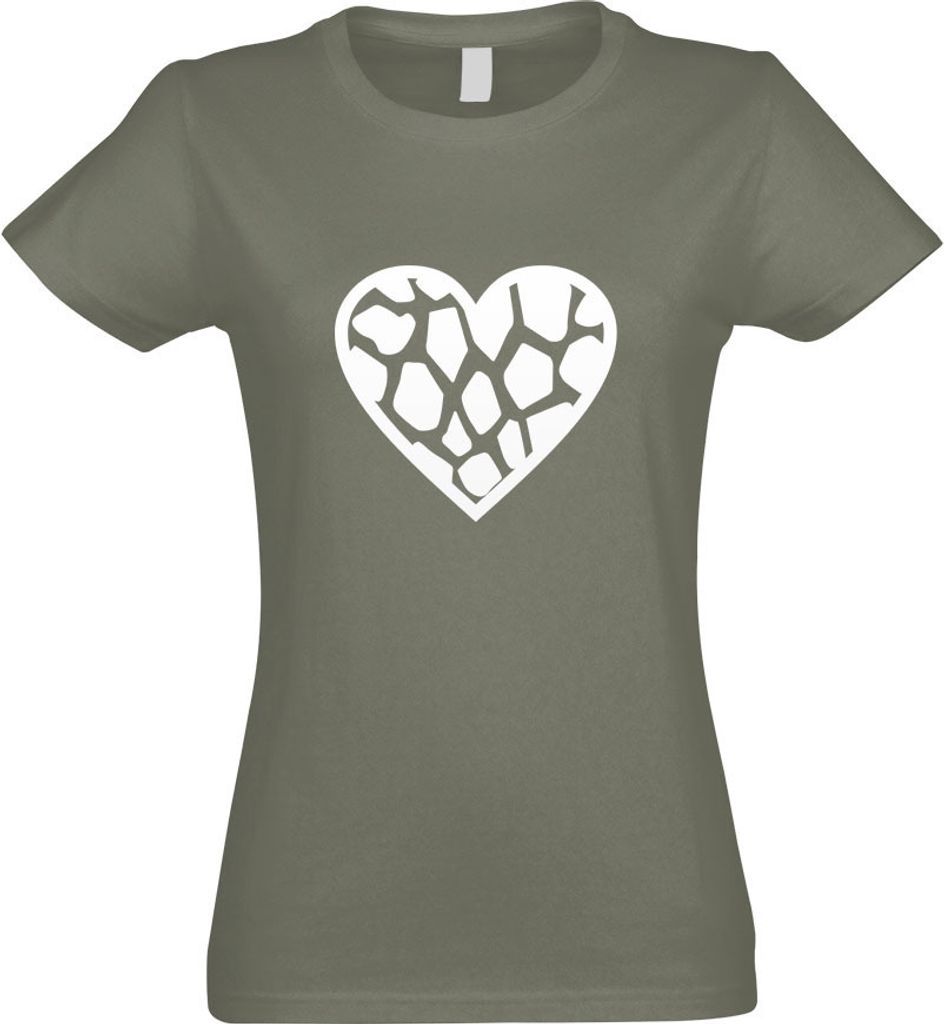 Kiwistar - T-Shirt tailliert - Damen - Olive - Giraffe - mit Motiv Bedruckt - Funshirt Design - Sport - Freizeit - Damen - S