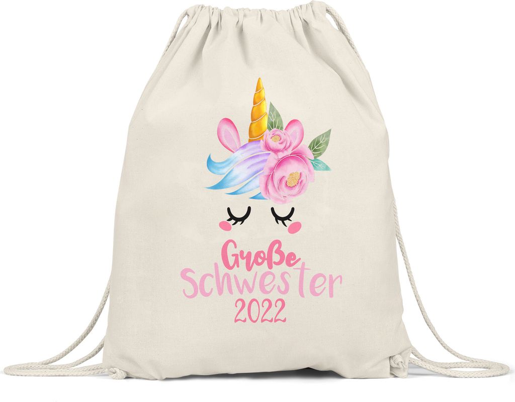Große Schwester 2022 Turnbeutel Gymsack Einhorn Schwangerschaft Verkündung Geburt Big Sister Geschenk Ankündigung