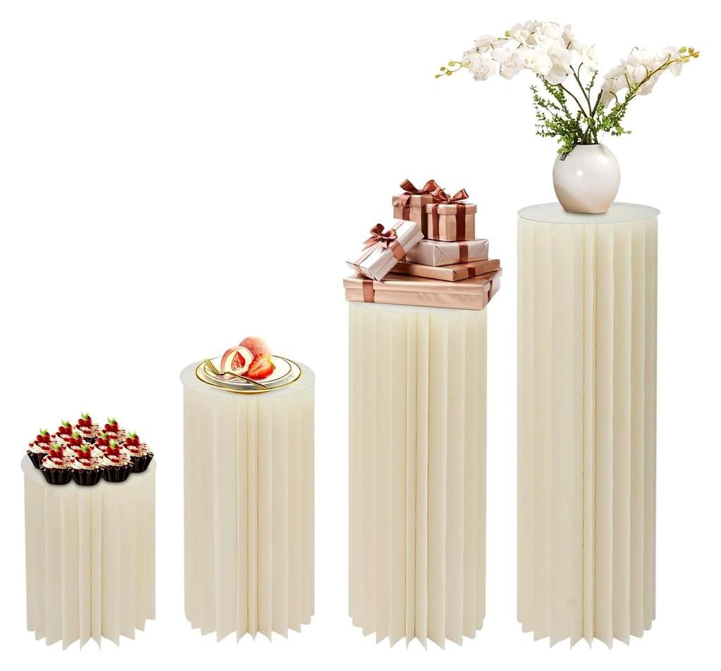 4 Stück Blumenständer aus Papier, Karton Faltbare zylinderförmige Blumenständer, Blumenhocker Blumensäule Dekoständer Säule, 40-100 cm, für...
