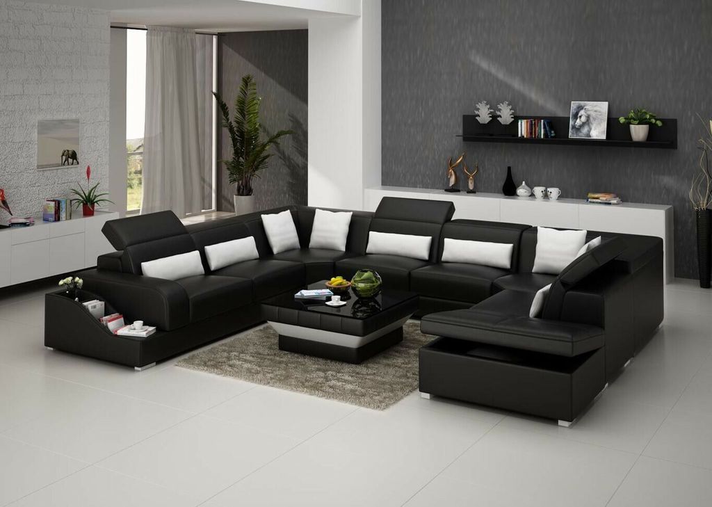 Ecksofa Leder Garnitur Schwarz 315 x 367 x 256 cm
