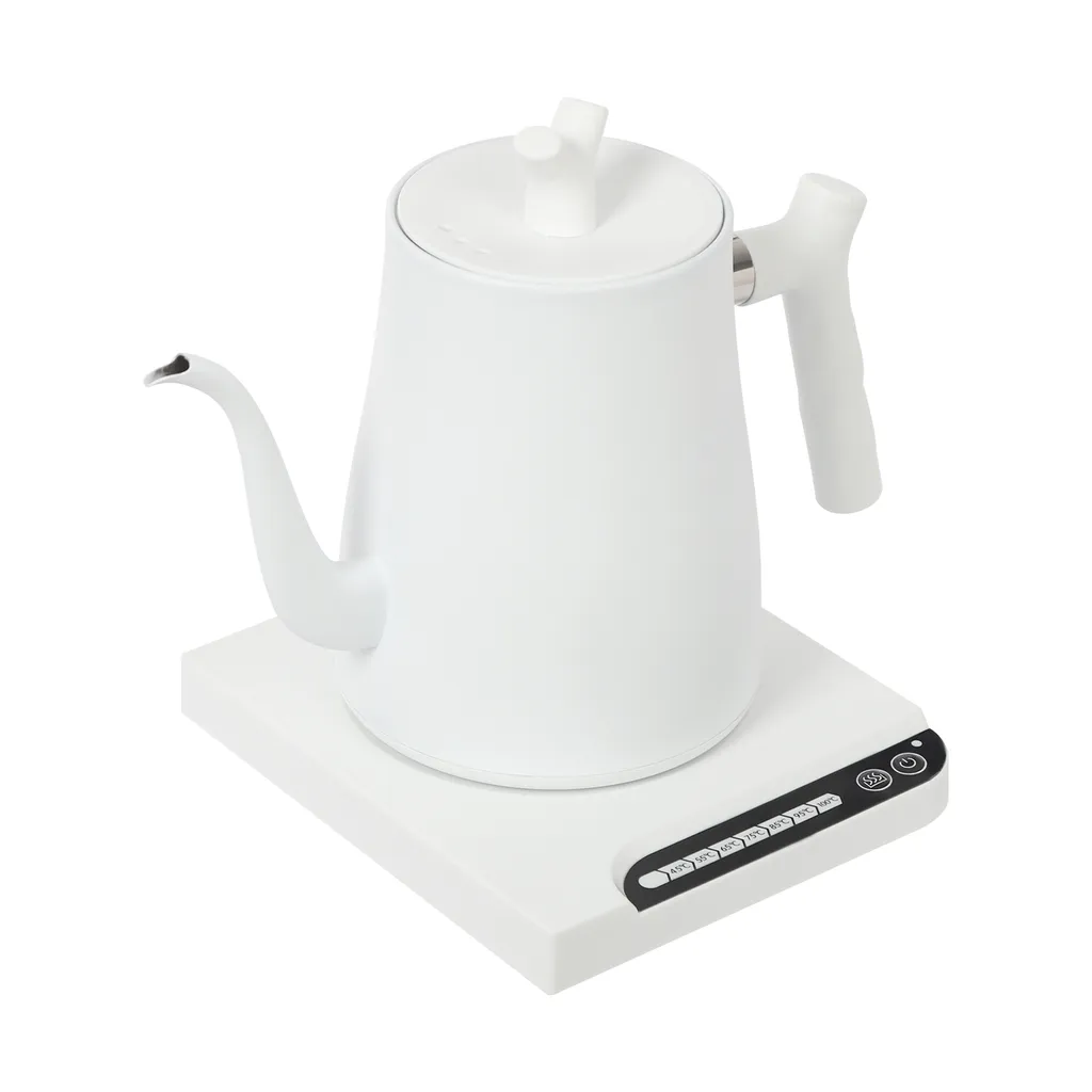 Bouilloire 1L à température réglable avec bec verseur fin blanc inox