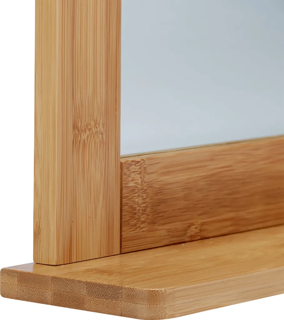 Miroir Rectangulaire en Bois de Bambou avec Tablette de Pose Murale - 3