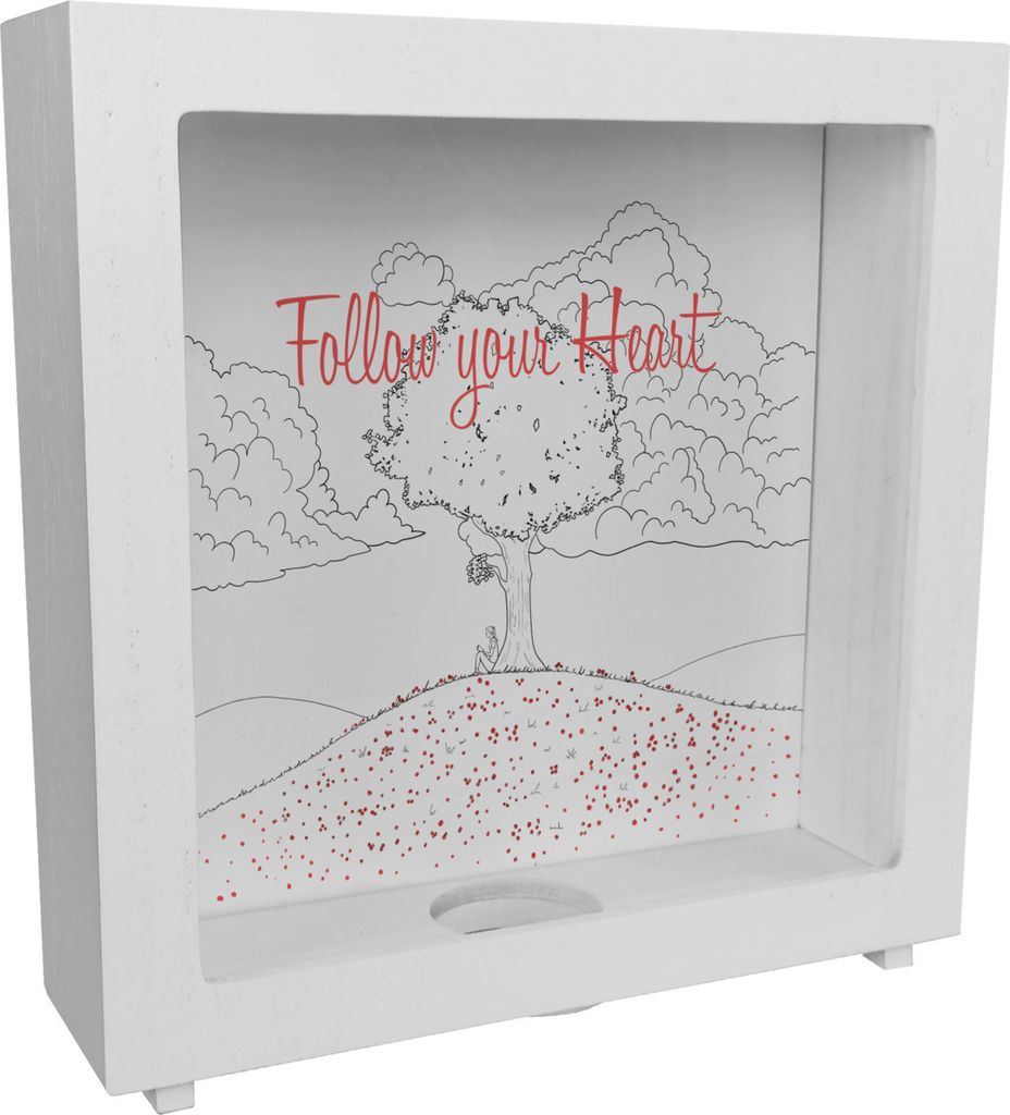 Follow your heart Rahmen Spardose aus Holz im schlichten Design