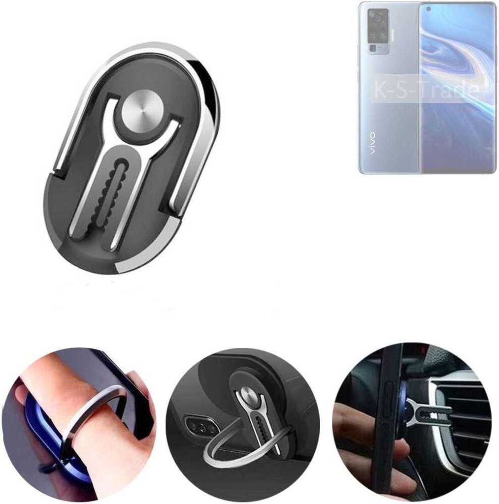 K-S-Trade 3in1 Smartphone-Ring Handy-Ring kompatibel mit Vivo X51 5G Fingerhalterung Handyring Tischständer Lüftungsgitter-Halterung Tisch Ständer