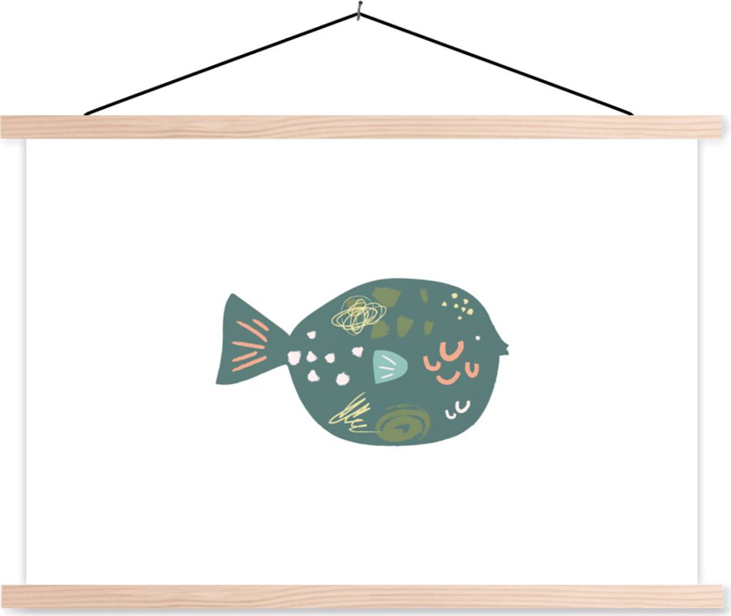 MuchoWow Textilposter Fisch - Grün - Pastell 60x40 cm mit holzfarbenen Rahmen - Bilder