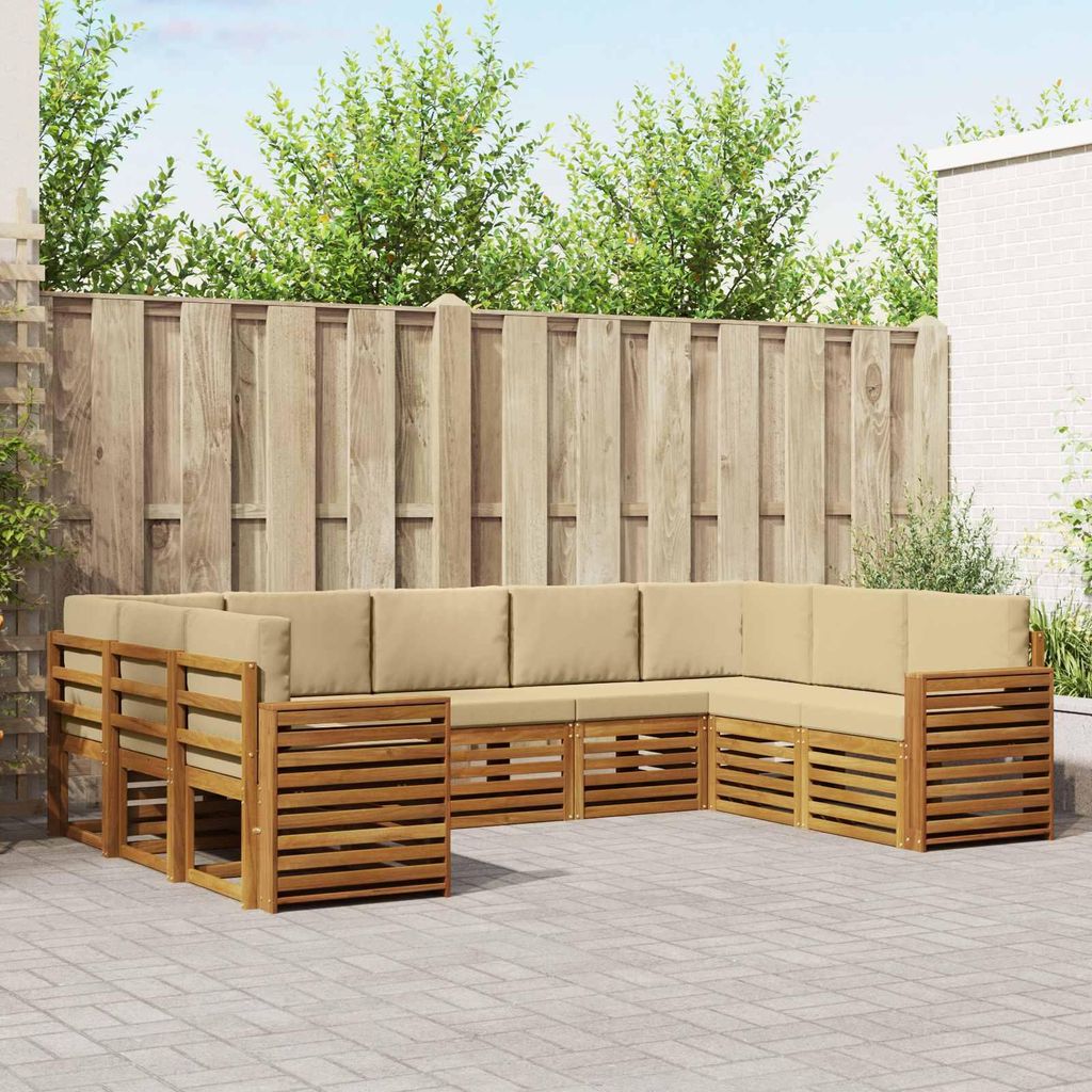 "Seasonal Sale"Sofagarnitur - CLORIS - Balkonmöbe/Sitzgruppe - 9 pcs - Moderne Design - Natur und Beige Massivholz Akazie - Gartensofas DEMöbel42...