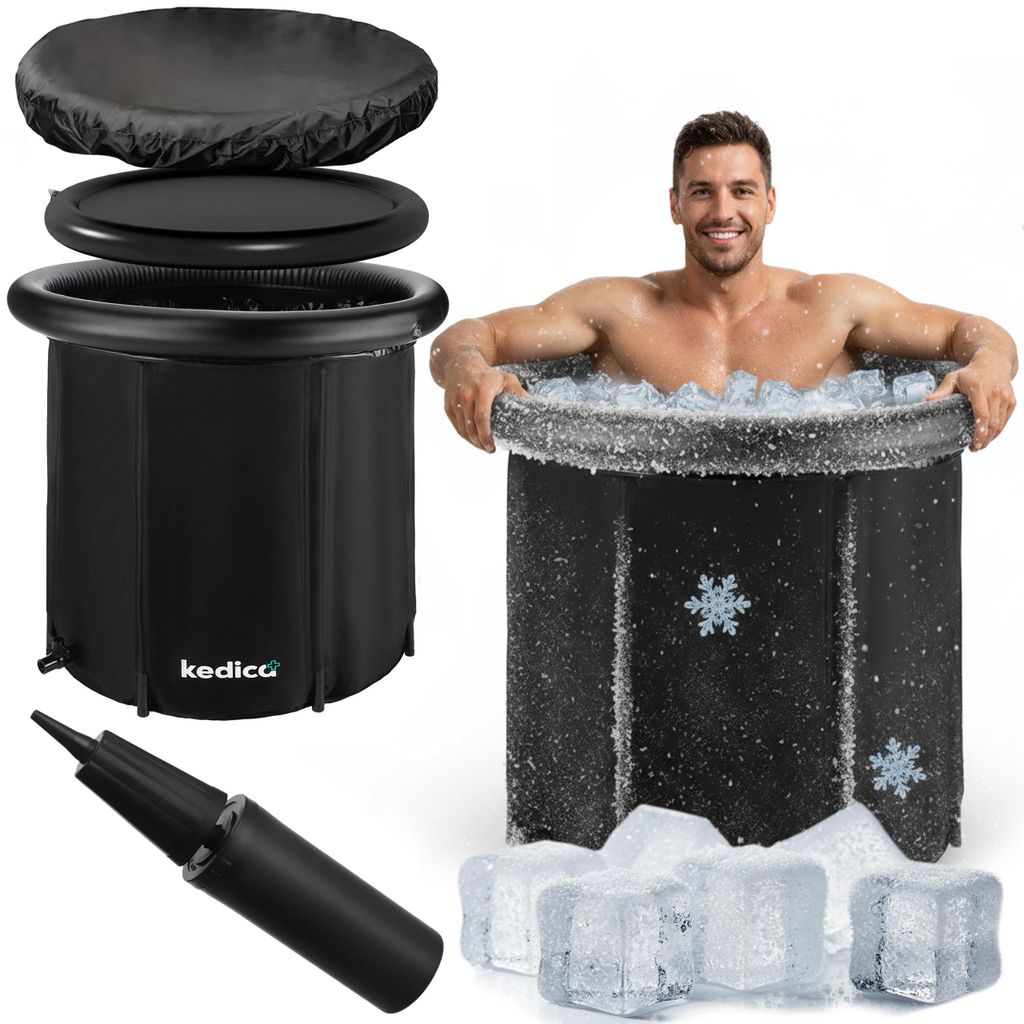 Kedica Eisbadewanne, Eisbad, Eistonne, Eiswanne - 80 cm - 350 L - Faltbar - Tragbar - Sitzkissen - Pomp - Kryotherapie