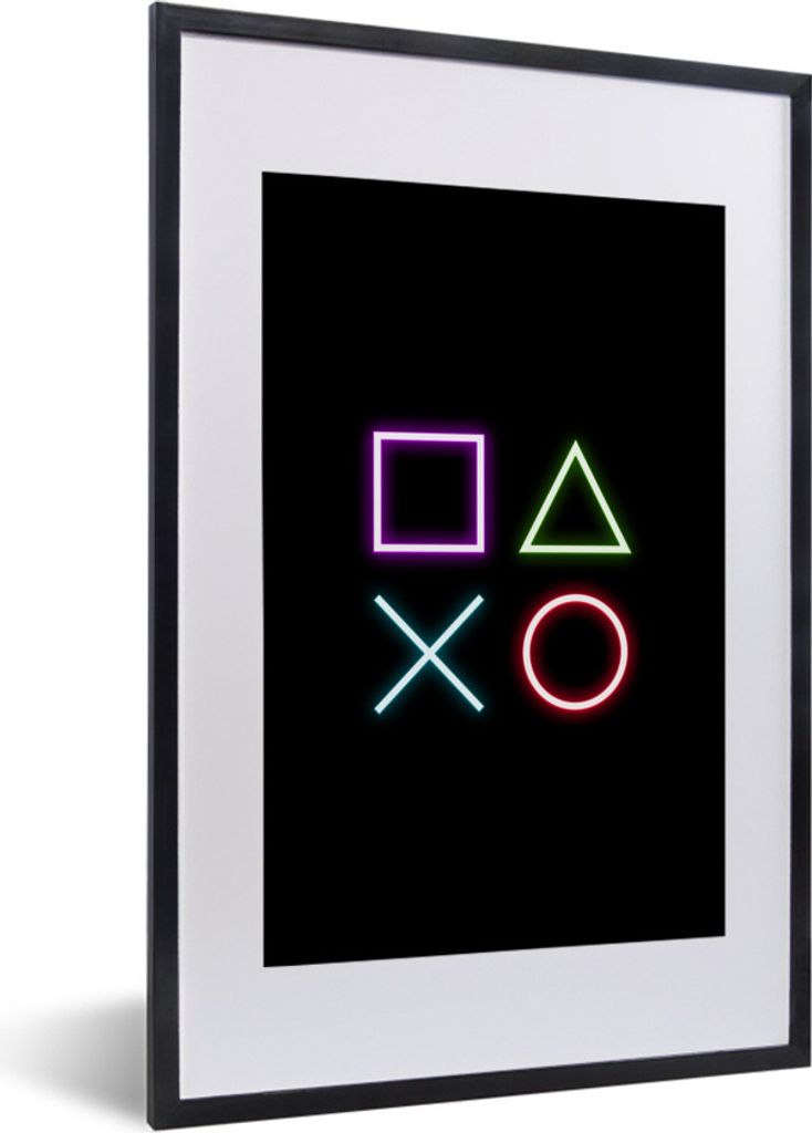 MuchoWow Gerahmtes Poster Gaming - Neon - Konsole - Schwarz - Controller - Gaming 40x60 cm - Poster mit Schwarzem Bilderrahmen Wandposter Rahmen ...