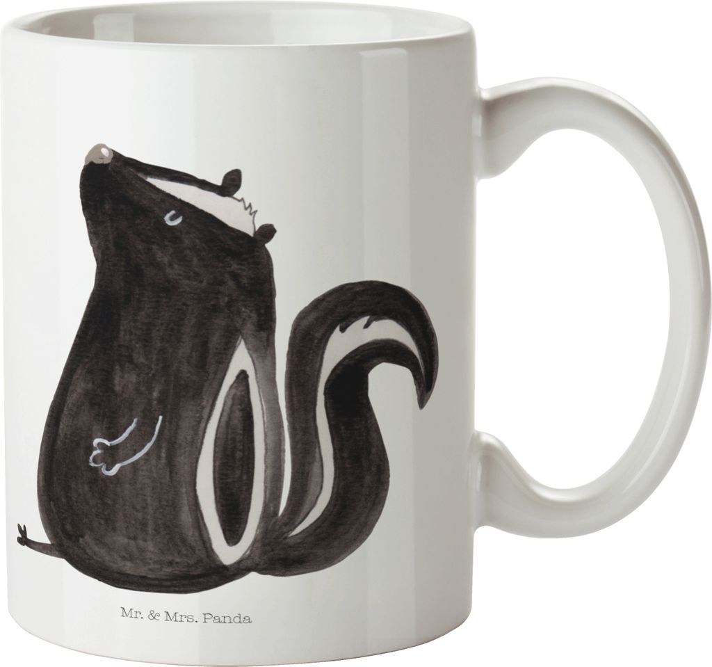 Mr. & Mrs. Panda Pott Stinktier Sitzen - Weiß - Geschenk, Skunk, Wildtier, Kinderbecher, Trinklernbecher, Reisebecher, Spruch, Mehrwegbecher, Bür...