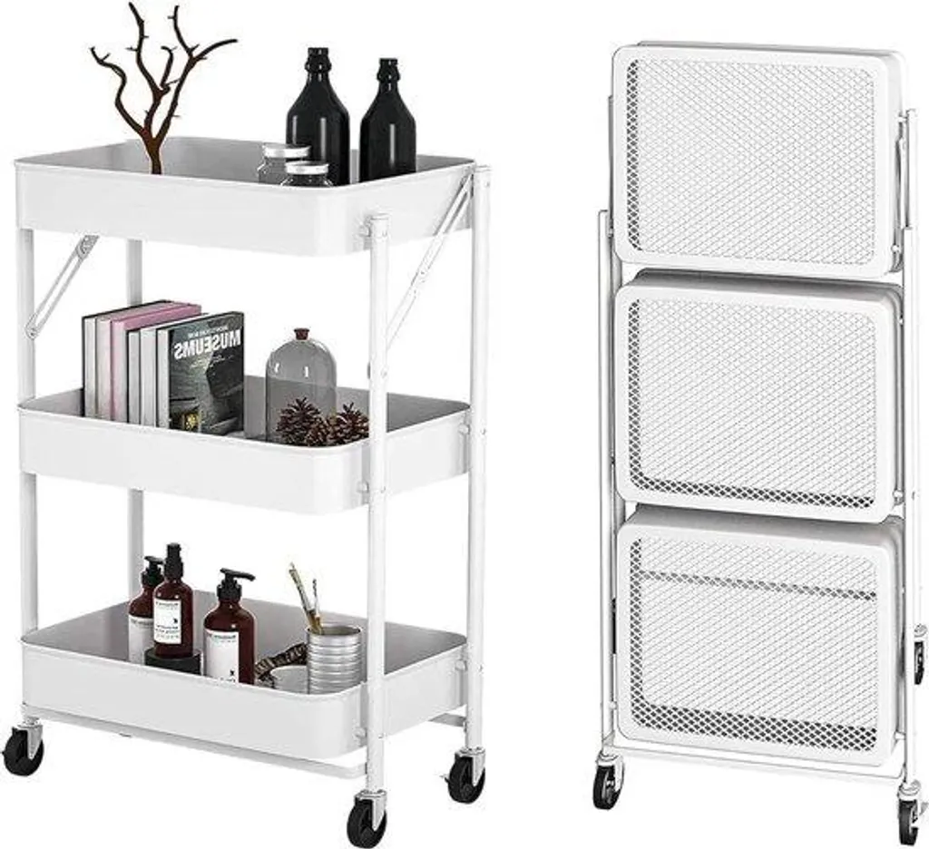 Chariot de rangement modulable et pliable avec 3 bacs de stockage gris