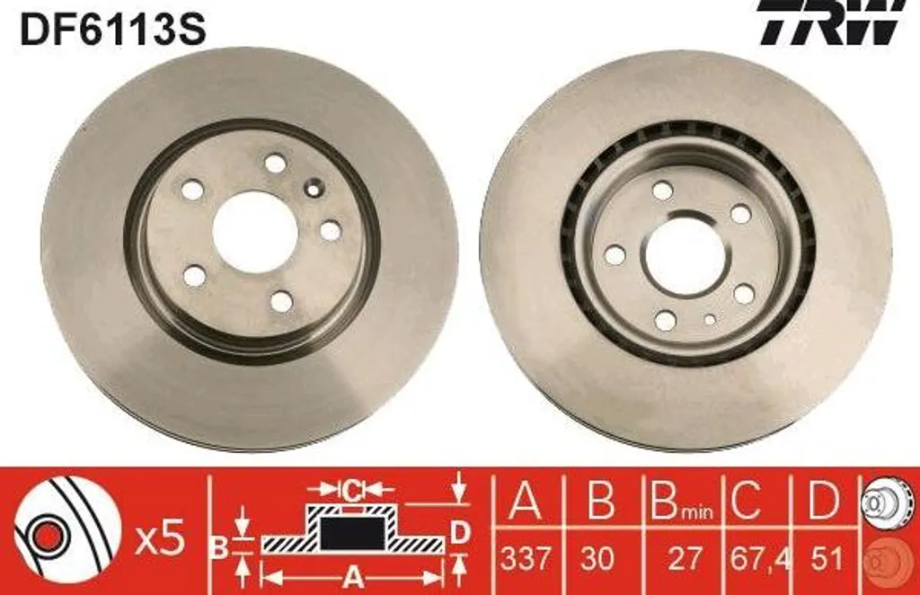 Disque de frein ventilé TRW DF6113S pour Opel Insignia haute qualité