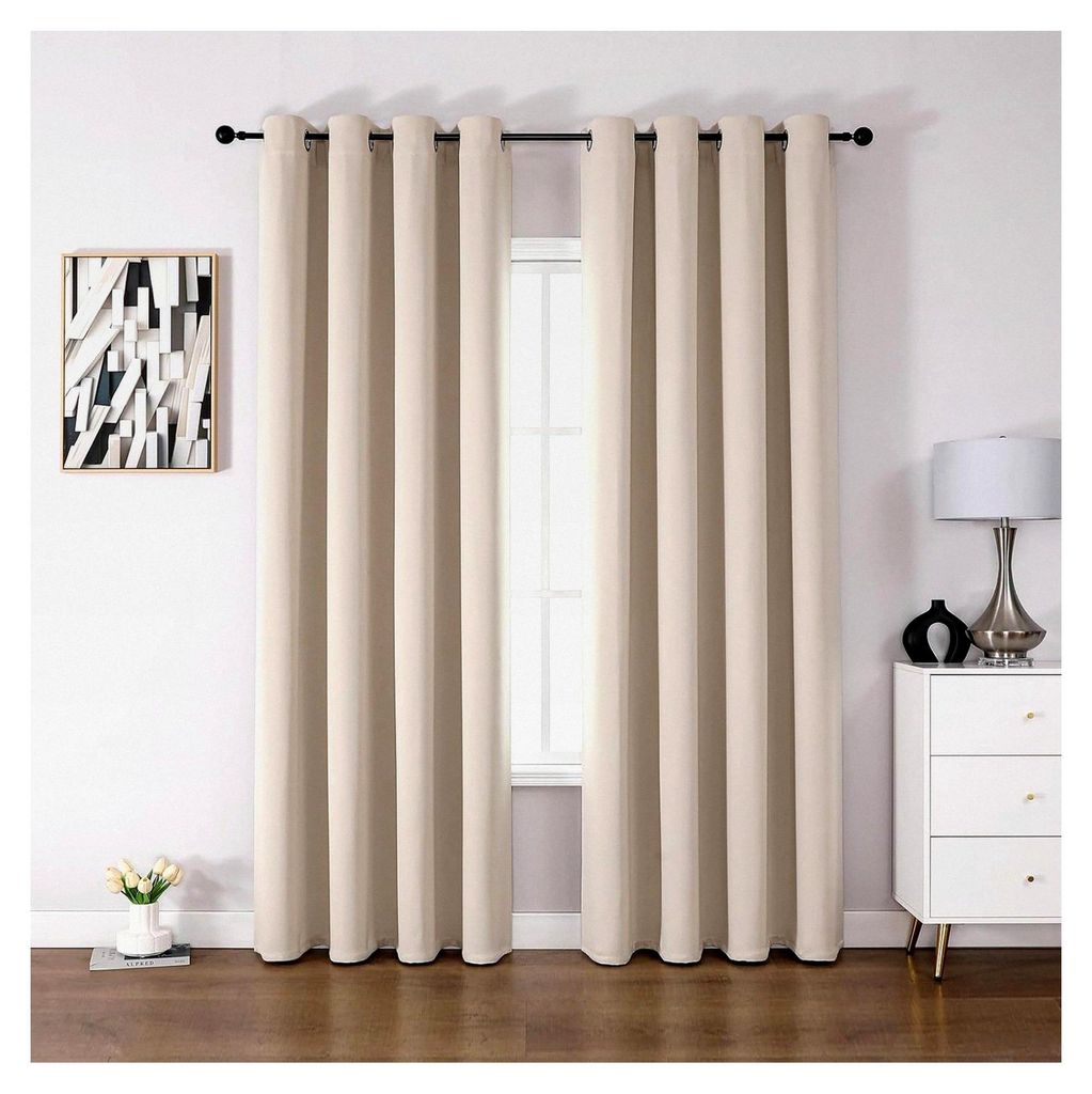 Blickdichter Thermovorhang Kälteschutz 2er Set H225 x B140 cm Verdunkelungsvorhänge Beige mit Ösen, weich und langlebig, Schallschutz für Schla...