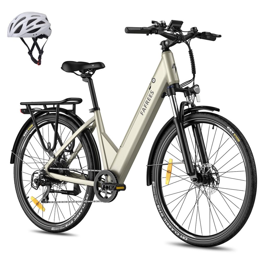 E-Bike 27,5 Zoll Rostfreie Aluminiumlegierung 36 V 15 Ah 540 Wh bis zu 90 - 110 km, Wasserdicht IP54, City Elektrofahrrad mit 7 Gang und App, Gold