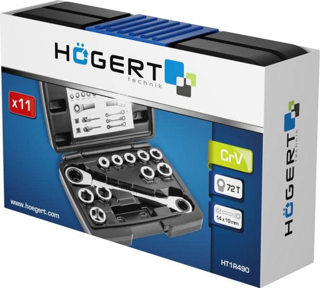 Hogert Technik Ratschen-Doppelringschlüssel HT1R490 Chrom-Vanadium-Stahl
