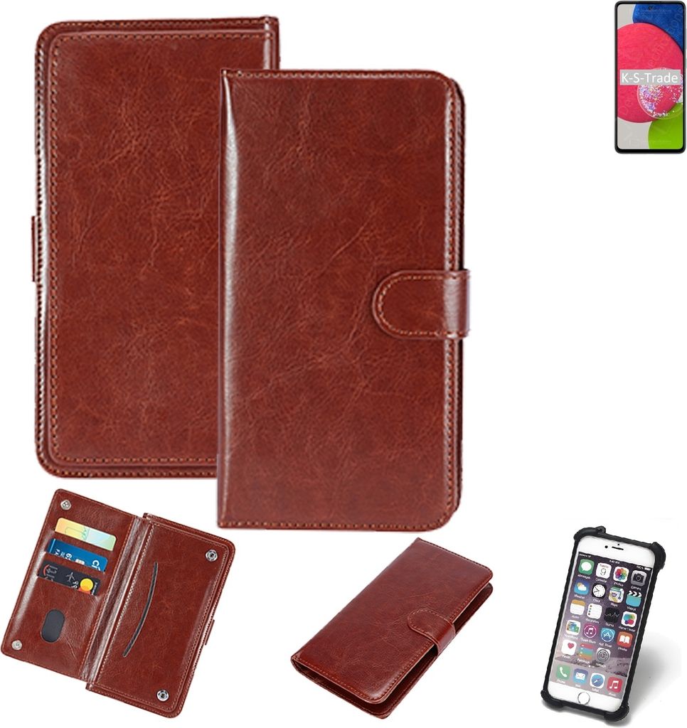 K-S-Trade 360° Hülle kompatibel mit Samsung Galaxy A52s 5G braun Kunstleder Case BookCase WalletCase Kunstlederederhülle Handyhülle, Rundumschutz