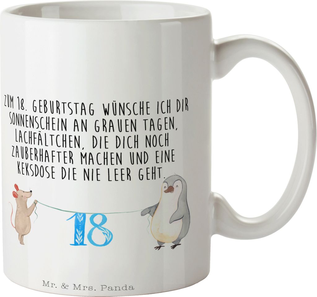 Mr. & Mrs. Panda Tasse 18. Geburtstag Maus Pinguin - Weiß - Geschenk, Kaffeetasse, Teetasse, Kaffeebecher, Endlich 18, Kuchen, Volljährig, Becher...