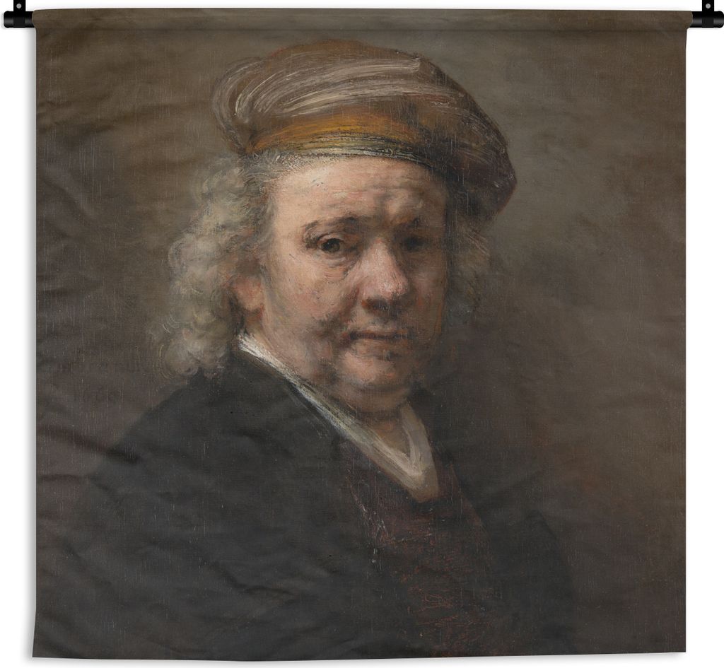 MuchoWow Wandteppich Wandbehang Selbstbildnis - Gemälde von Rembrandt van Rijn 120x120 cm Tapisserie Dekoration Wandtuch - Modern - Baumwollgewebe