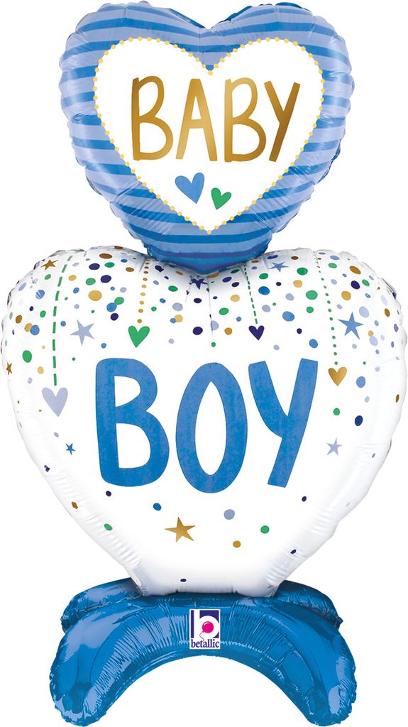 1 Folienballon Baby Boy Herzchen in blau -nur für Luftbefüllung, 71 cm / 28 inch