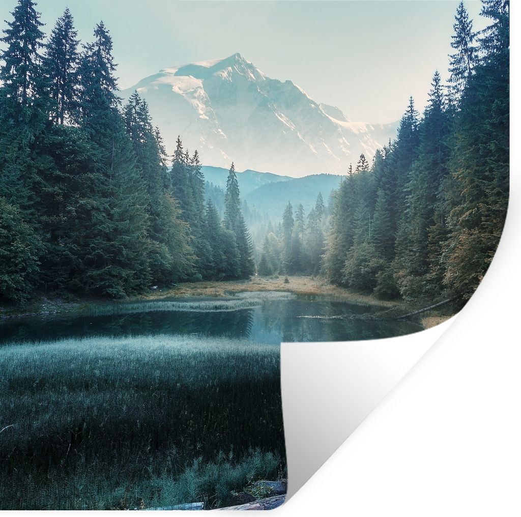 MuchoWow Wandtattoo Wandsticker Wandaufkleber Wald - Gras - Berge - Bäume - Natur 30x30 cm Selbstklebend und Repositionierbar - Repositionierbar...