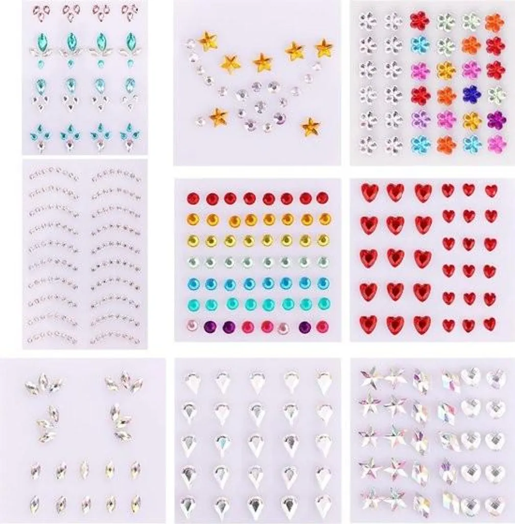 Pierres de visage autocollantes festival strass maquillage 10 feuilles